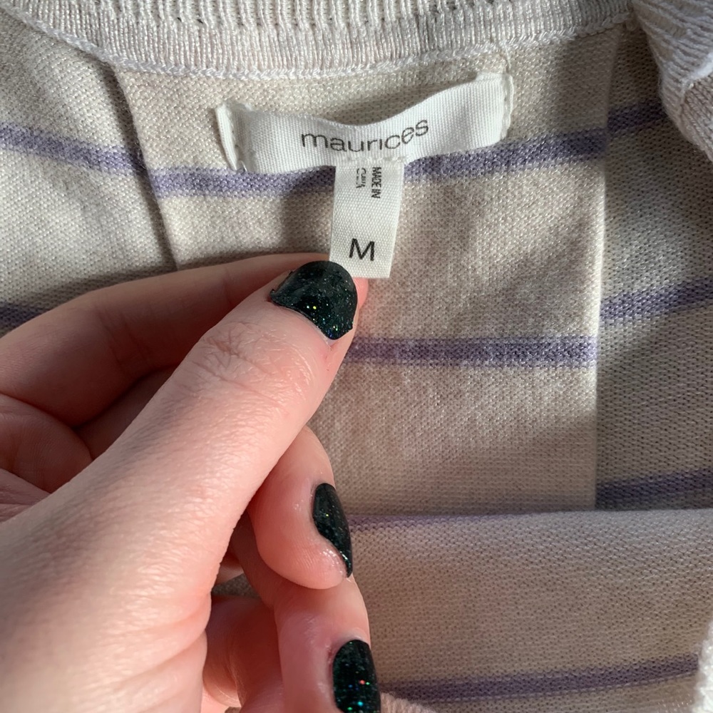 Maurices Shirttail Striped Blouse Sweater Size Medium Purple/Cream - Picture 6 of 9